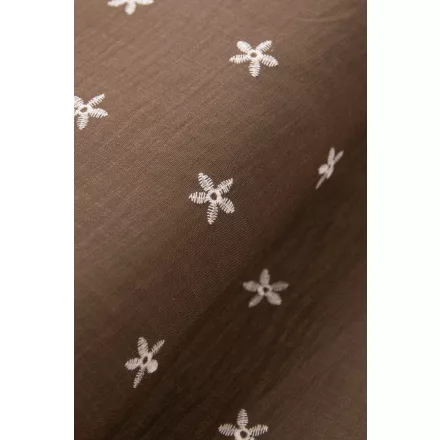 Rusztikus bordűrös himzett szövet.barna