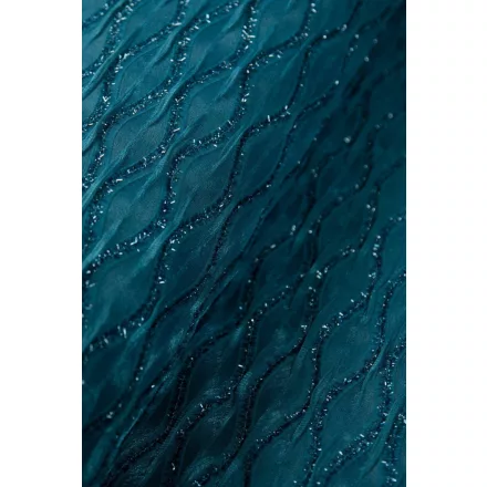 Chiffon-lurex mintás.petrolkék