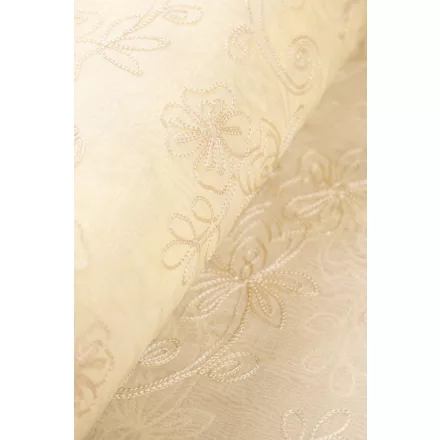 Tencel-üvegfényű/himzett virágos.sárga