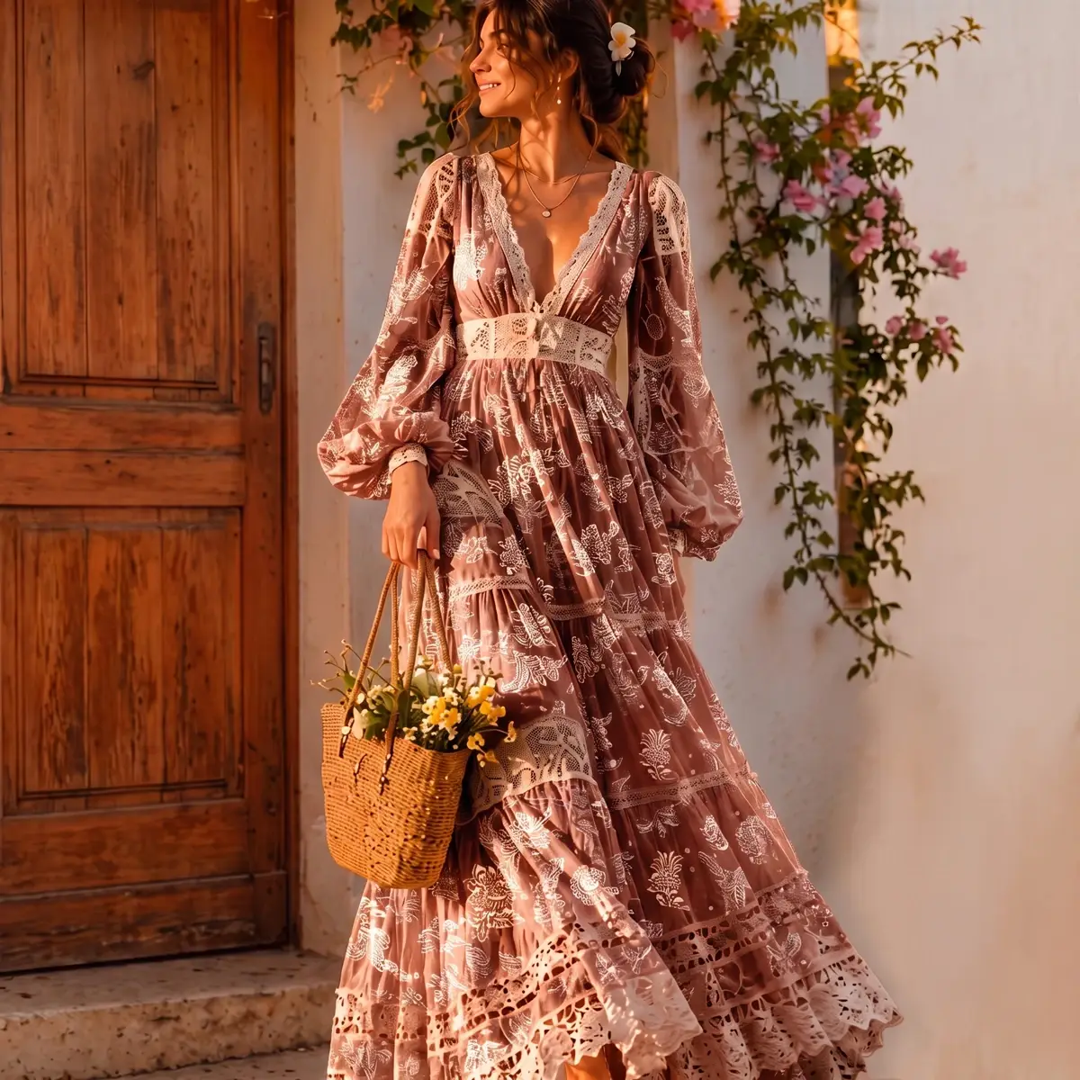 Tencel jacquard anyagú maxi ruha